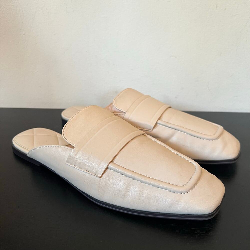 ZARA Cream White Square Toe Flat Slip On Loafer Mules 40